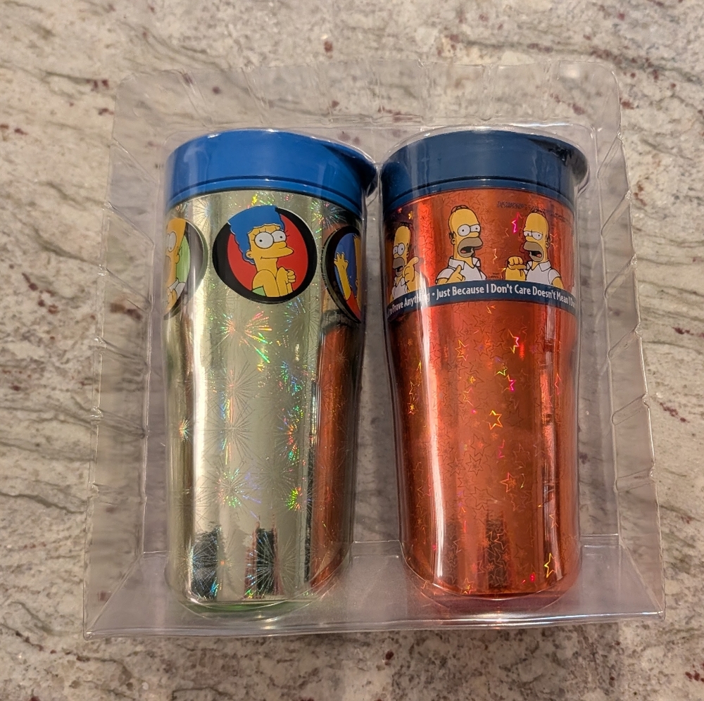 Simpsons New Old Stock Drinking Tumbler Glasses Pair 03' By Target Homer Vintage